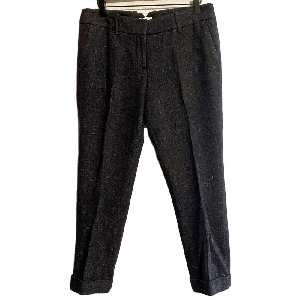 Ann Taylor Loft Marisa Sz 10P Cuffed Hem Wool Linen  Blend Ankle Pants Charcoal